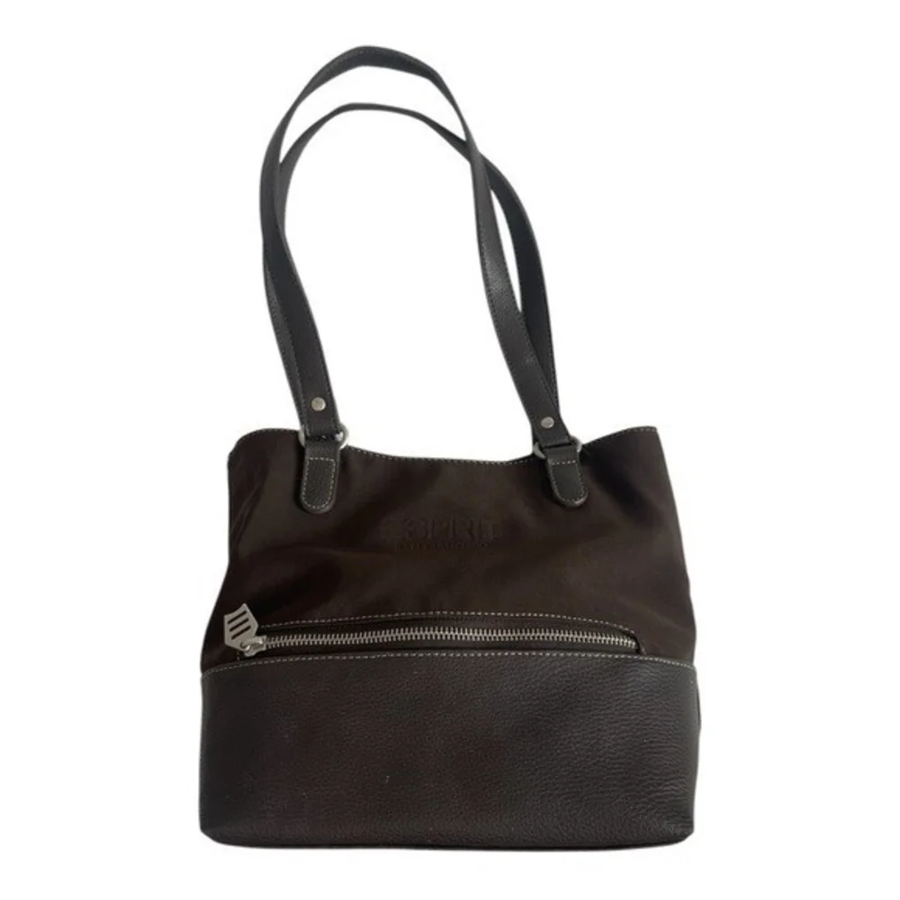 Esprit Women’s Brown Leather Nylon Tote Bag Handbag Shoulder Bag